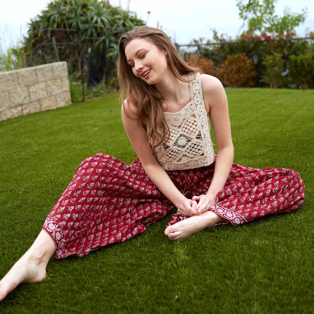 The Fox and The Mermaid - Wholesale Pants - Women's - Althea Cotton Palazzo Pants: Burgundy3