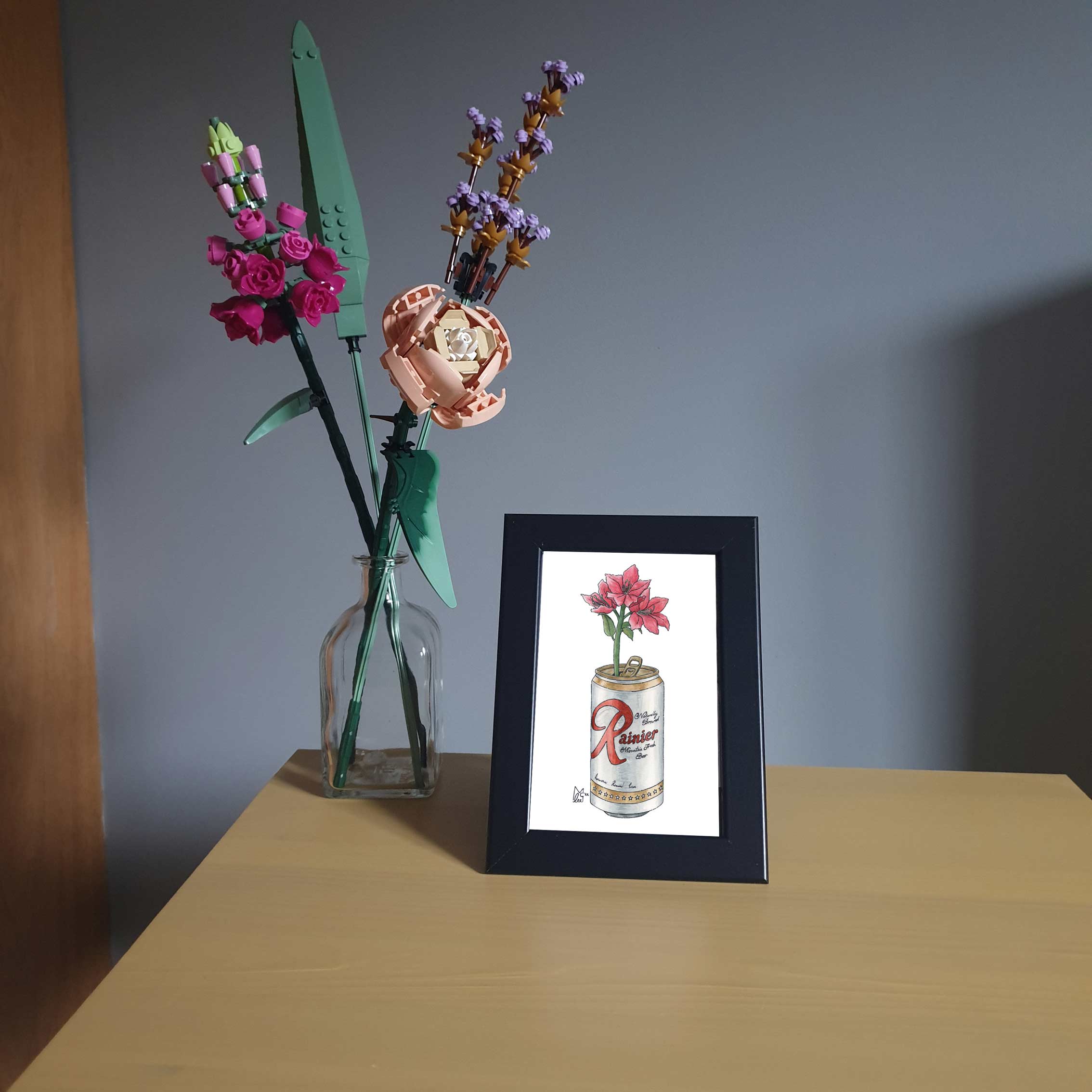 Lee McGuire Art - Venta al por mayor Ilustración - Impresión enmarcada de 4 x 6 pulgadas sobre rododendro de la costa de Washington en forma de lluvia1