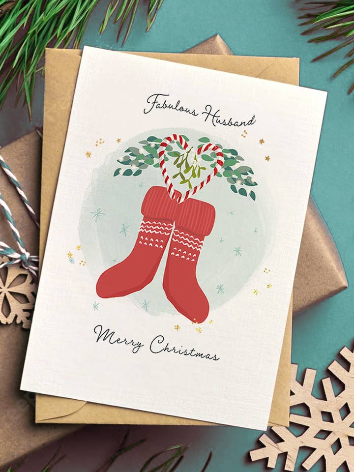 Luxury Christmas Card | FABULOUS HUSBAND | Gold Foil for wholesale by Emma Bryan Design