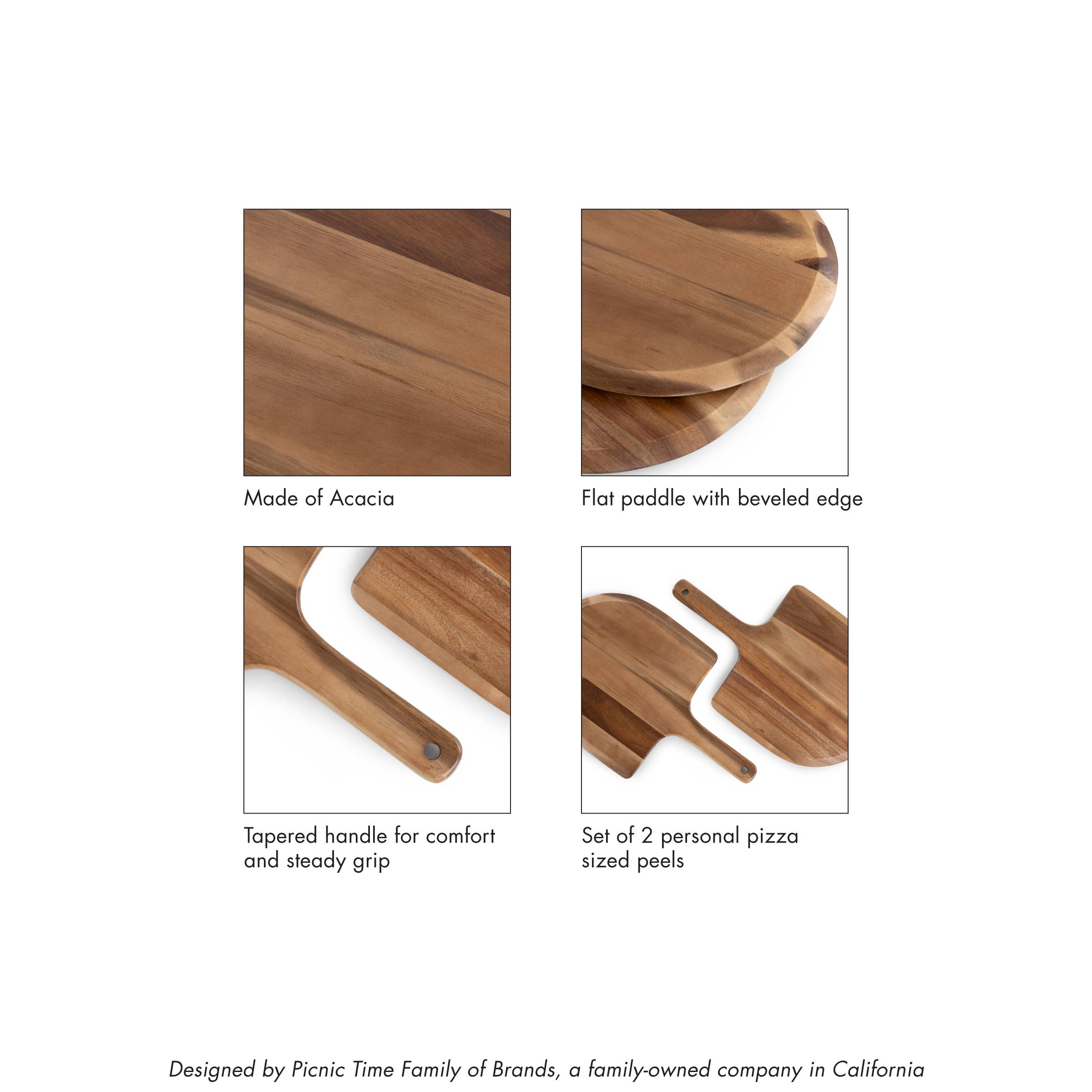 Picnic Time Family of Brands - Vente Plateaux de service - Ensemble de 2 pelles à pizza personnelles en acacia.6