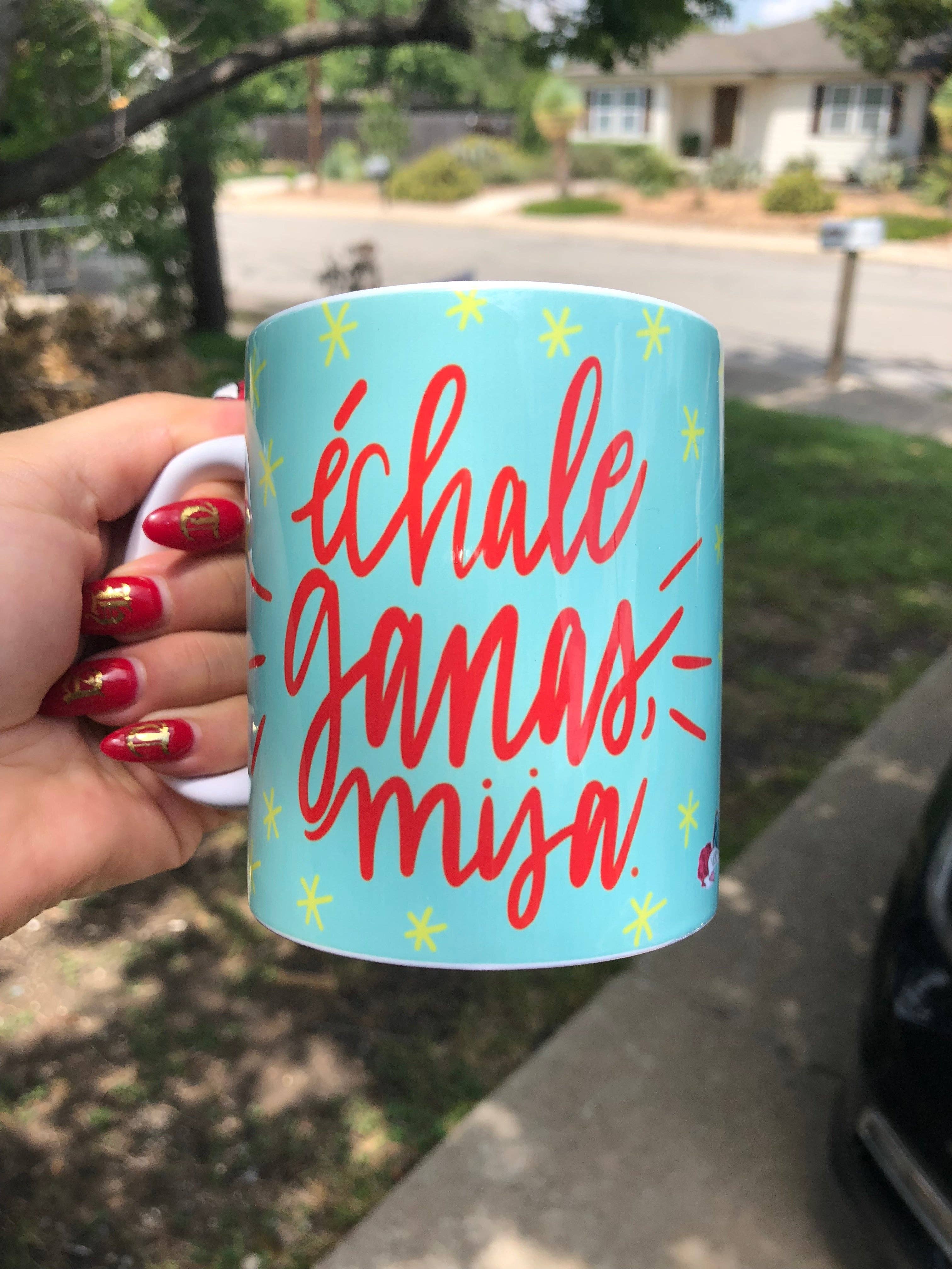 Very That - Wholesale  - Échale Ganas Blue Mug by Very That | Full Color Mug | Chingona | Latina4