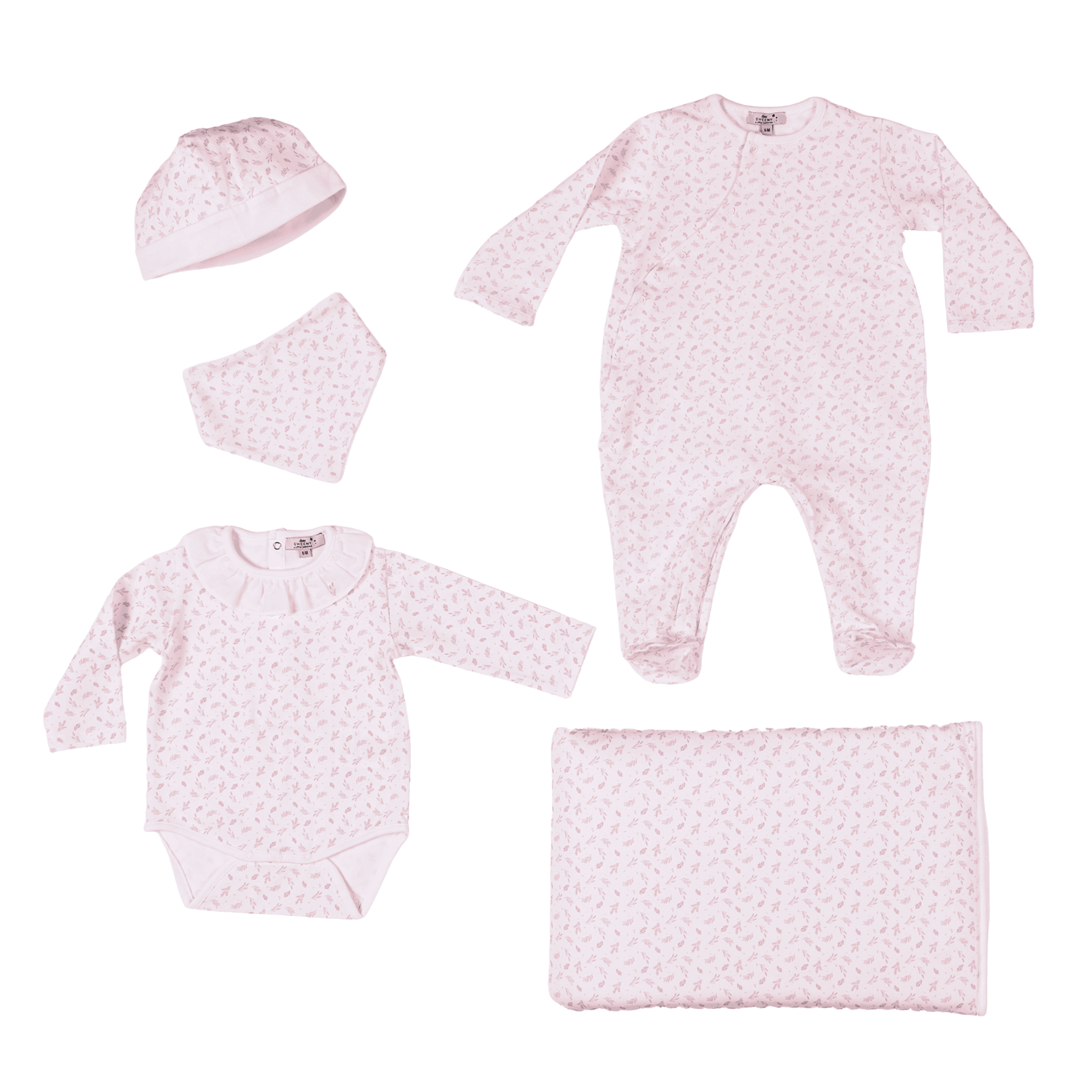 Bebe Sweeny – wholesale Klädesset - Baby – Baby Girls Pink Leaves Print Välkomstset (5)1