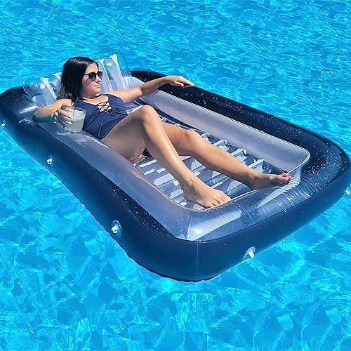 BARSUPPLY - Vente Jeu gonflable - Lit de piscine flottant XL, chaise longue gonflable, radeau, flotteur pour la natation/le bronzage, 70 « x 49", bleu marine