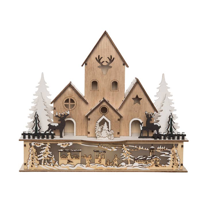 Transpac - Wholesale Christmas Decoration - CLOSEOUT Wood 12" Christmas Laser Cut Lodge Scene