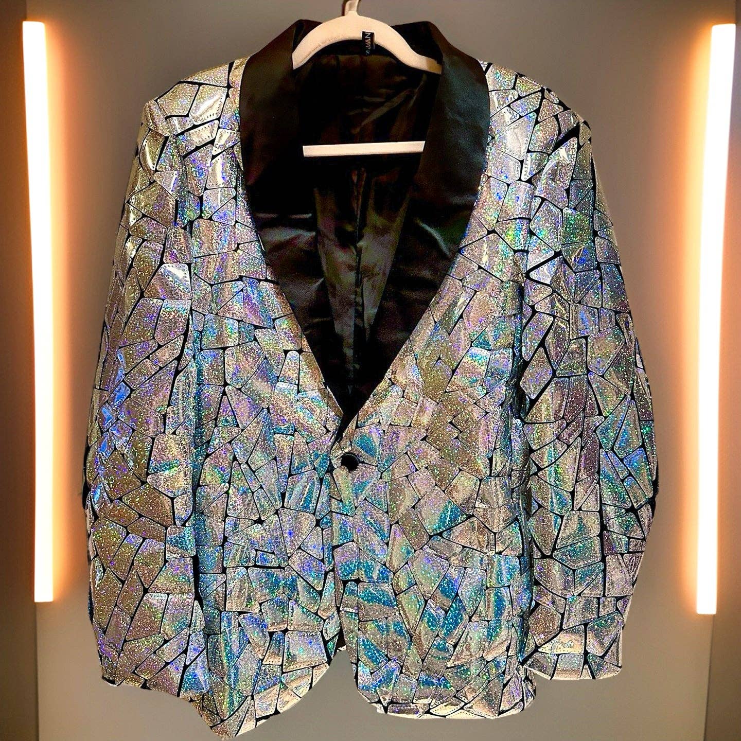 Manifestie - Vente Blazer – homme - Blazer Disco Laser | Veste à paillettes holographiques argentées pour homme2