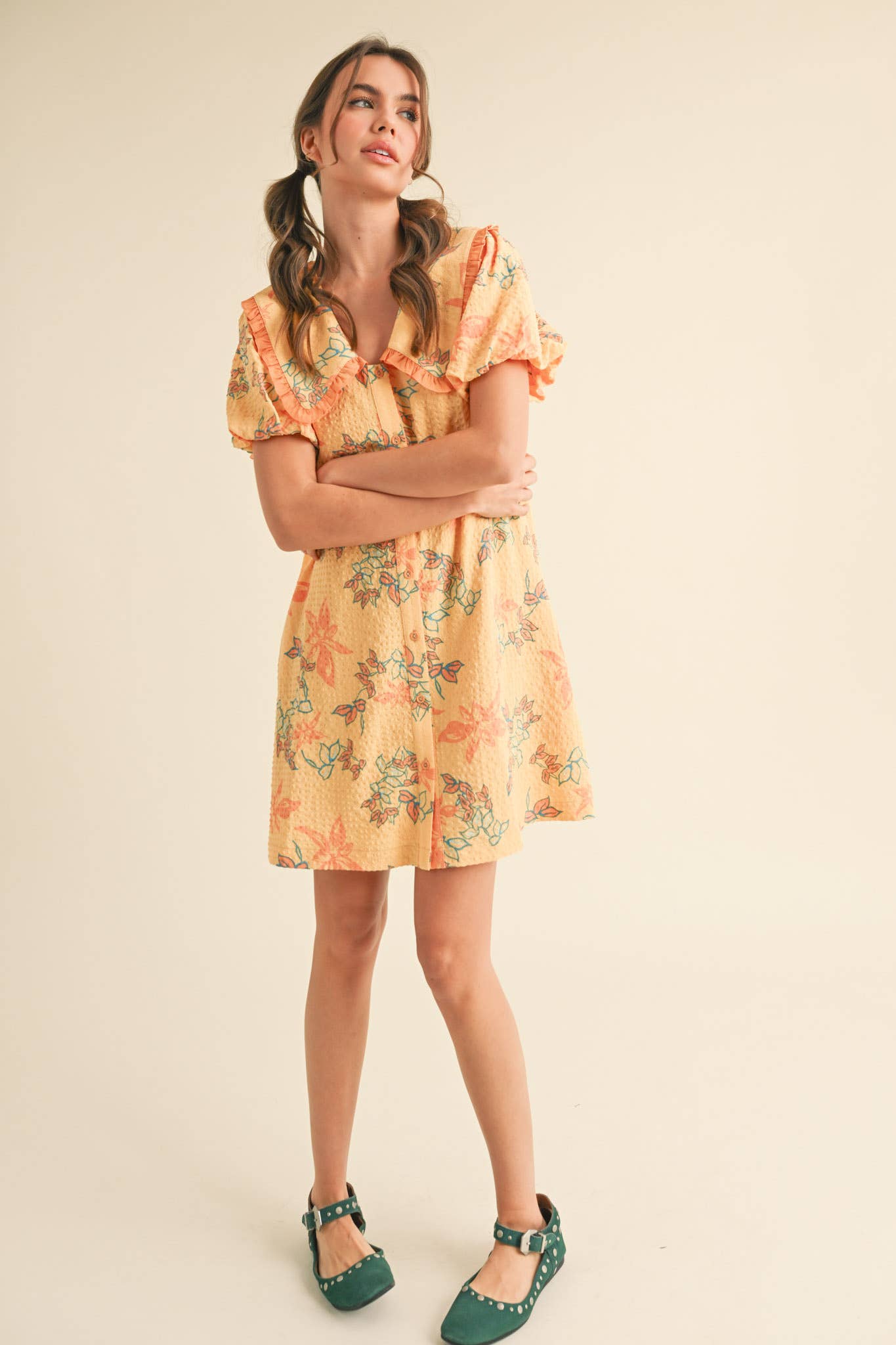 &MERCI - Wholesale Dress - Women's - DOLL COLLAR BUTTON DOWN FLORAL MINI DRESS MDR38799