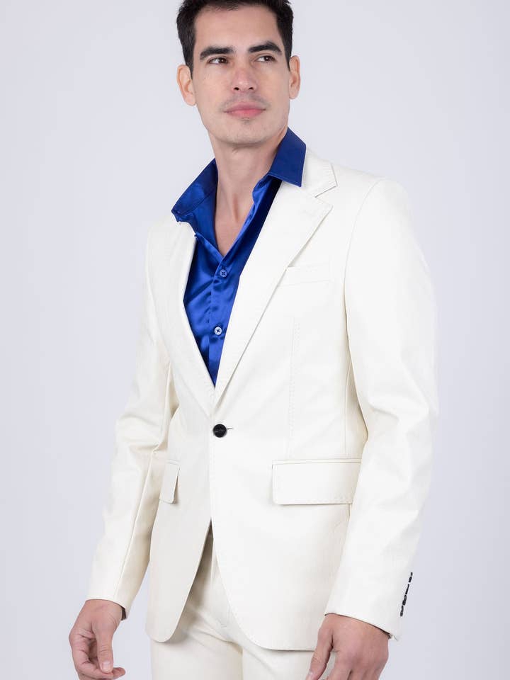 BARABAS - Wholesale Suit Set - Men's - Men's Faux Leather Notch Lapel Suit 5SU4111