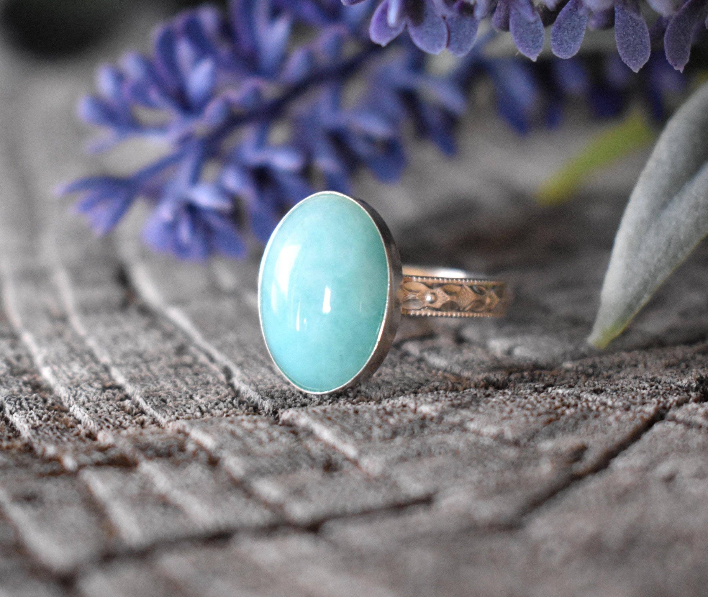 A Wild Violet – Anel de cocktail/declaração por atacado – Anel Boho Amazonite2