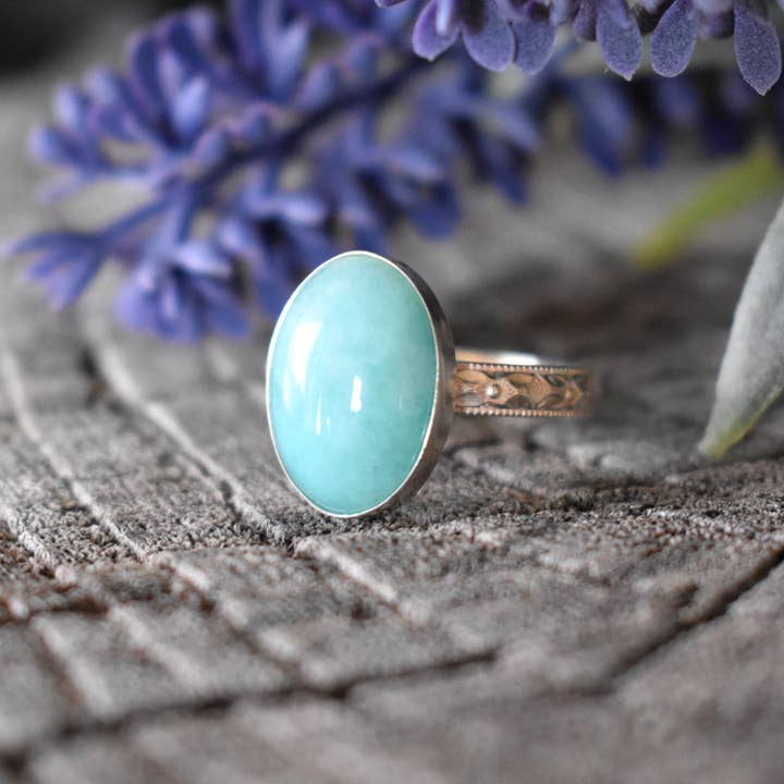 A Wild Violet – Anel de cocktail/declaração por atacado – Anel Boho Amazonite2