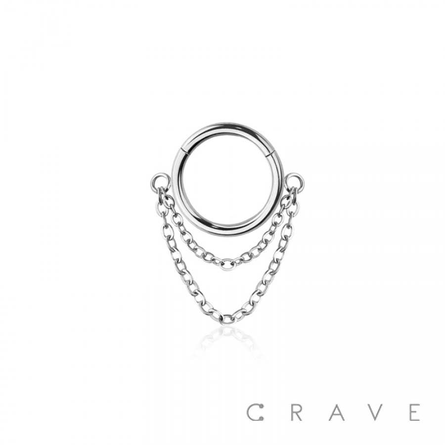 CRAVE - Wholesale Single Earring - 316L SURGICAL STEEL HINGED SEGMENT HOOP RING DOUBLE LINE CHA3