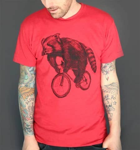 Dark Cycle Clothing - Wholesale Screen Printed T-Shirt - Men's - Red Panda on a Bicycle Unisex Tee