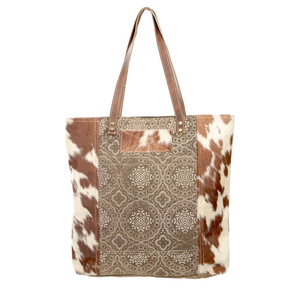 Benjamin International - Wholesale Tote Bag - Women's - Brown Tote With Designed Front And Cowhide Sides2