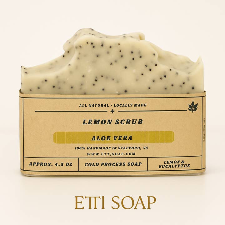 Lemon Scrub Aloe Vera Soap | Handmade Natural Soap with Poppy Seeds for wholesale by Etti Soap LLC