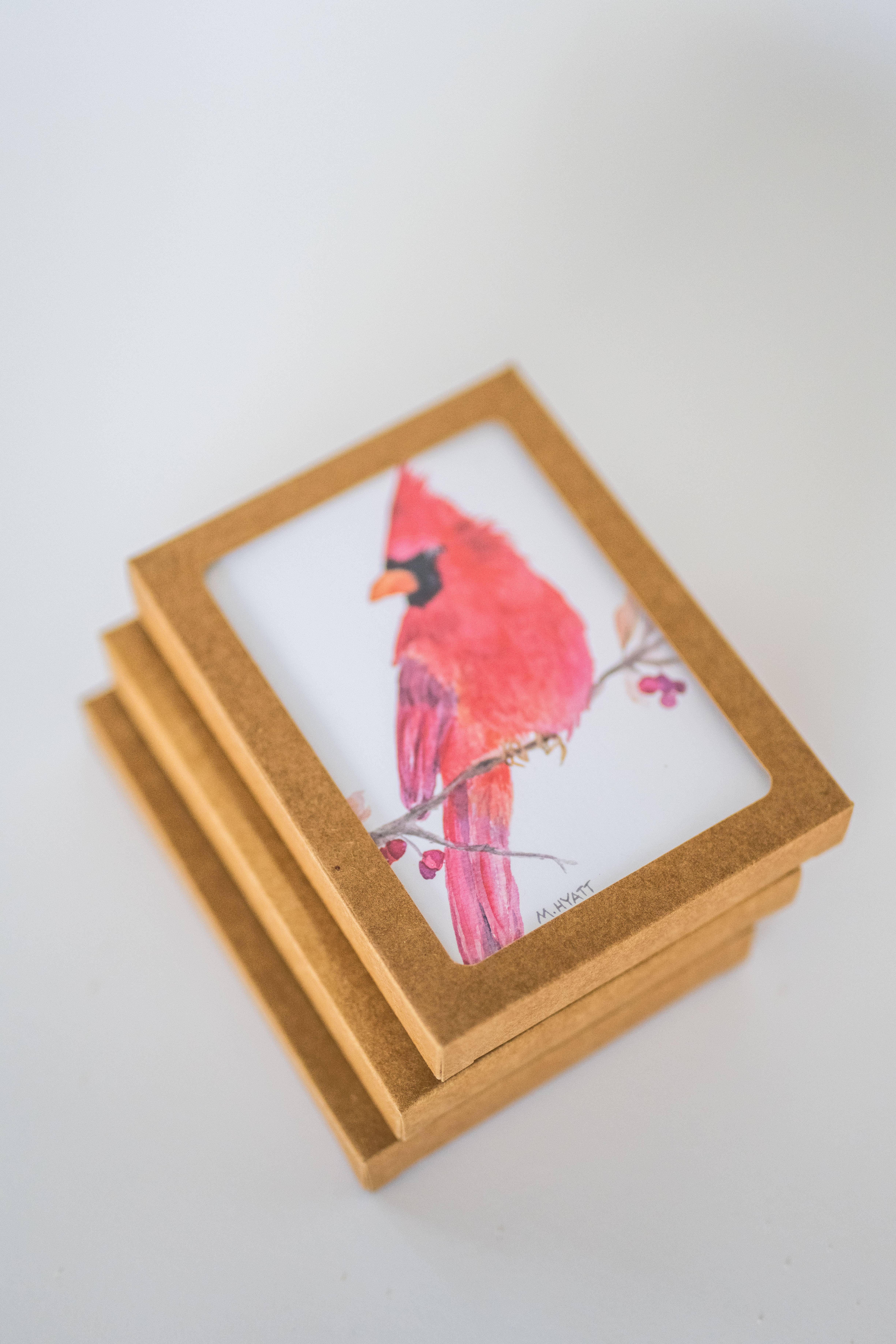 Melissa Hyatt - Wholesale Briefpapier/indexkaartenset - "Rode Kardinaal" aquarel notitiekaart - set van 6 in doos5