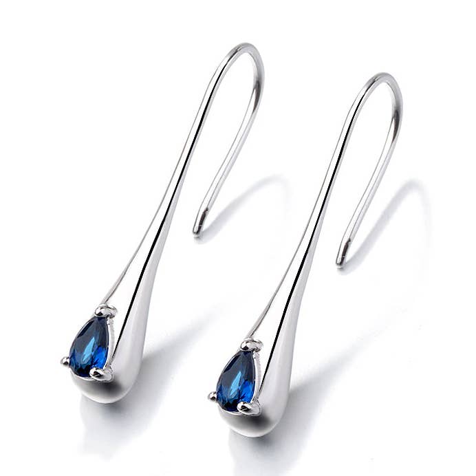 Amy and Annette Sterling Silver Sapphire Water Drop Earrings for wholesale by Amy and Annette