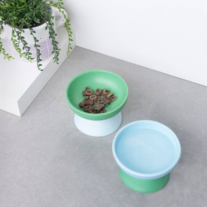 RAISED BLUE CAT FEEDER - HAND PAINTED HF for wholesale by Helio Ferretti