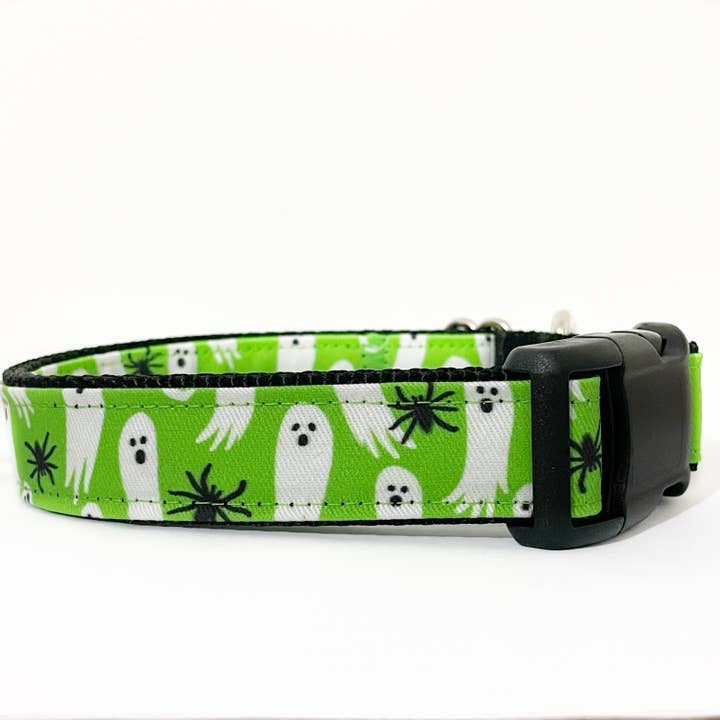 Green Ghosts Halloween Dog Collar, Fall for wholesale by Sew Fetch Dog Co