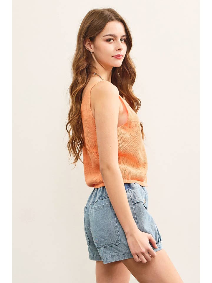 Mustard Seed - Wholesale Camisole - Women's - KNITTED FLORAL SWEATER CAMI TOP