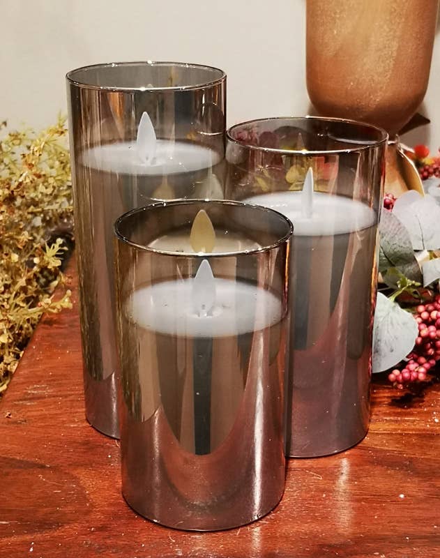 Will's Company - Wholesale Flameless Candle - LED Candle in Glass Cylinder w/Flickering Flame & Remote S/36