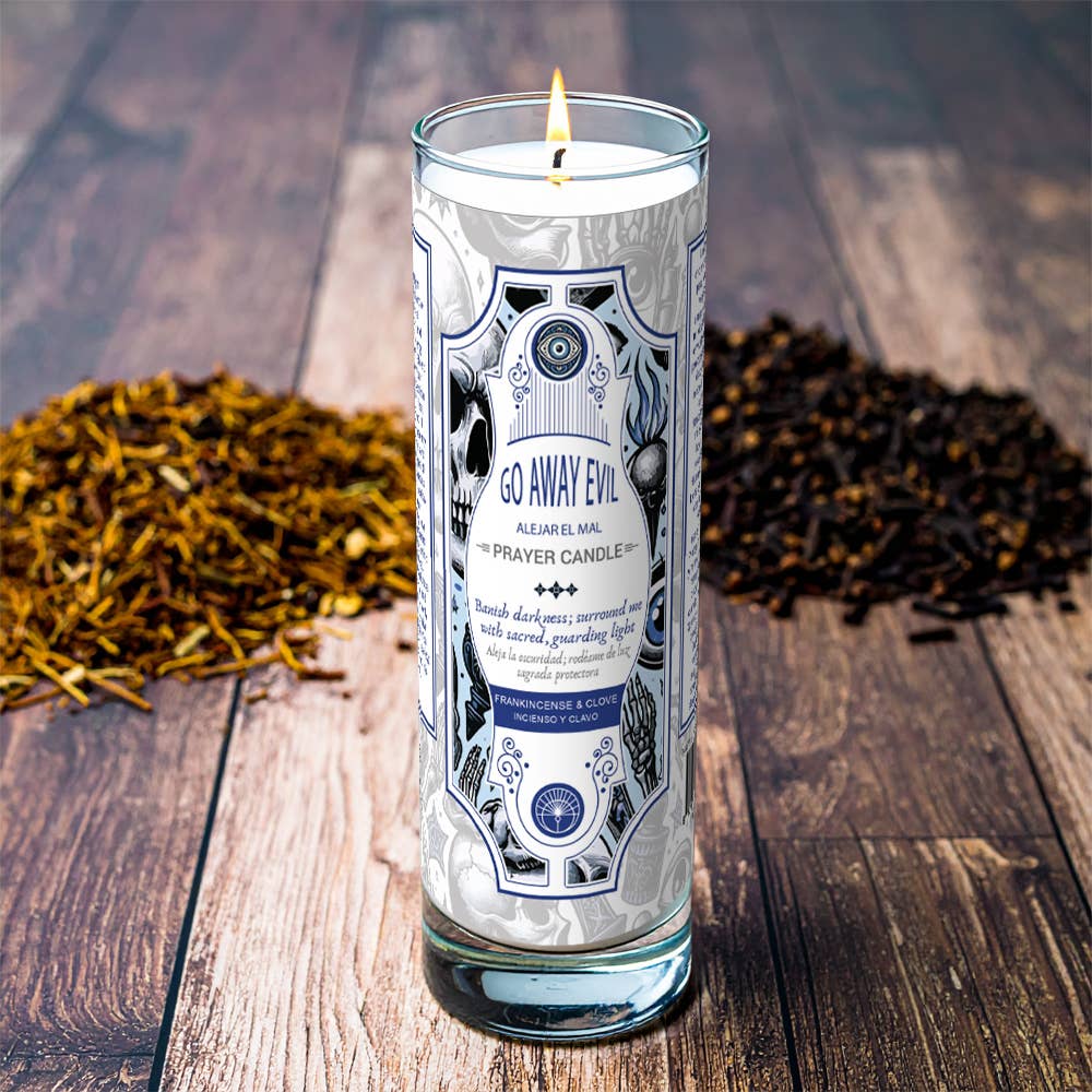 Designs by Deekay Inc. - Vendita all'ingrosso Candele votive - Candela di Preghiera Via il Male 8" (9,5 oz)0