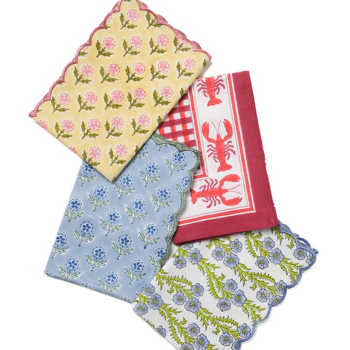 Inner Child - Wholesale Dinner & cloth napkin - Lobster Red Gingham Blockprint Napkins, Set of 42
