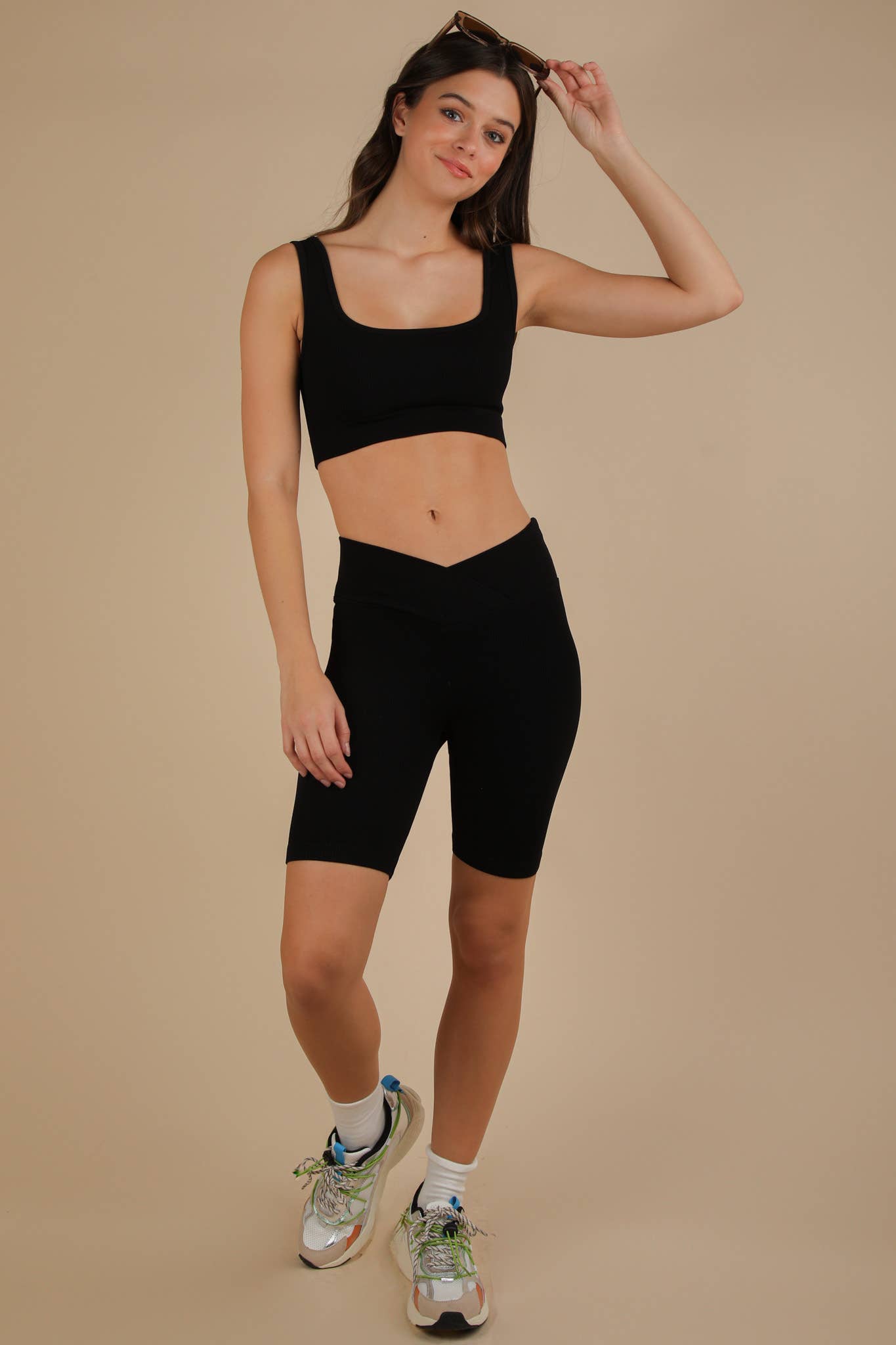 VERY J - Wholesale Activewear Set - Women's - NT12145SET-Ribbed Knit Activewear Top & Shorts Set16