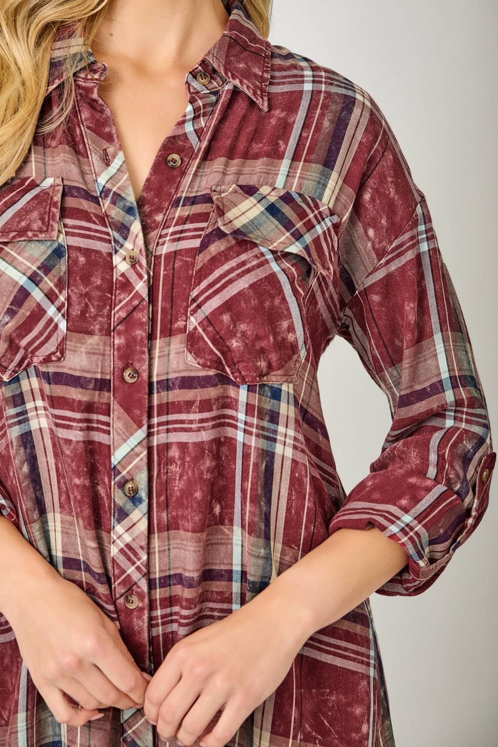Mystree - Wholesale Dress - Women's - 61161 Washed Plaid Shirt Dress13