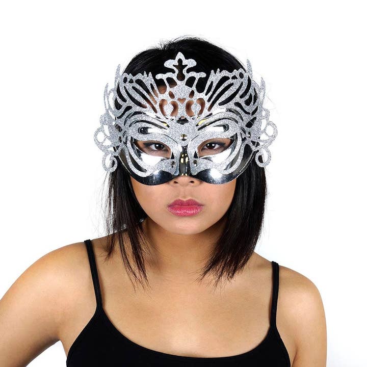 Zucker Feather Products - Wholesale Costume - Women's - Glittered Carnival Mask Form Silver