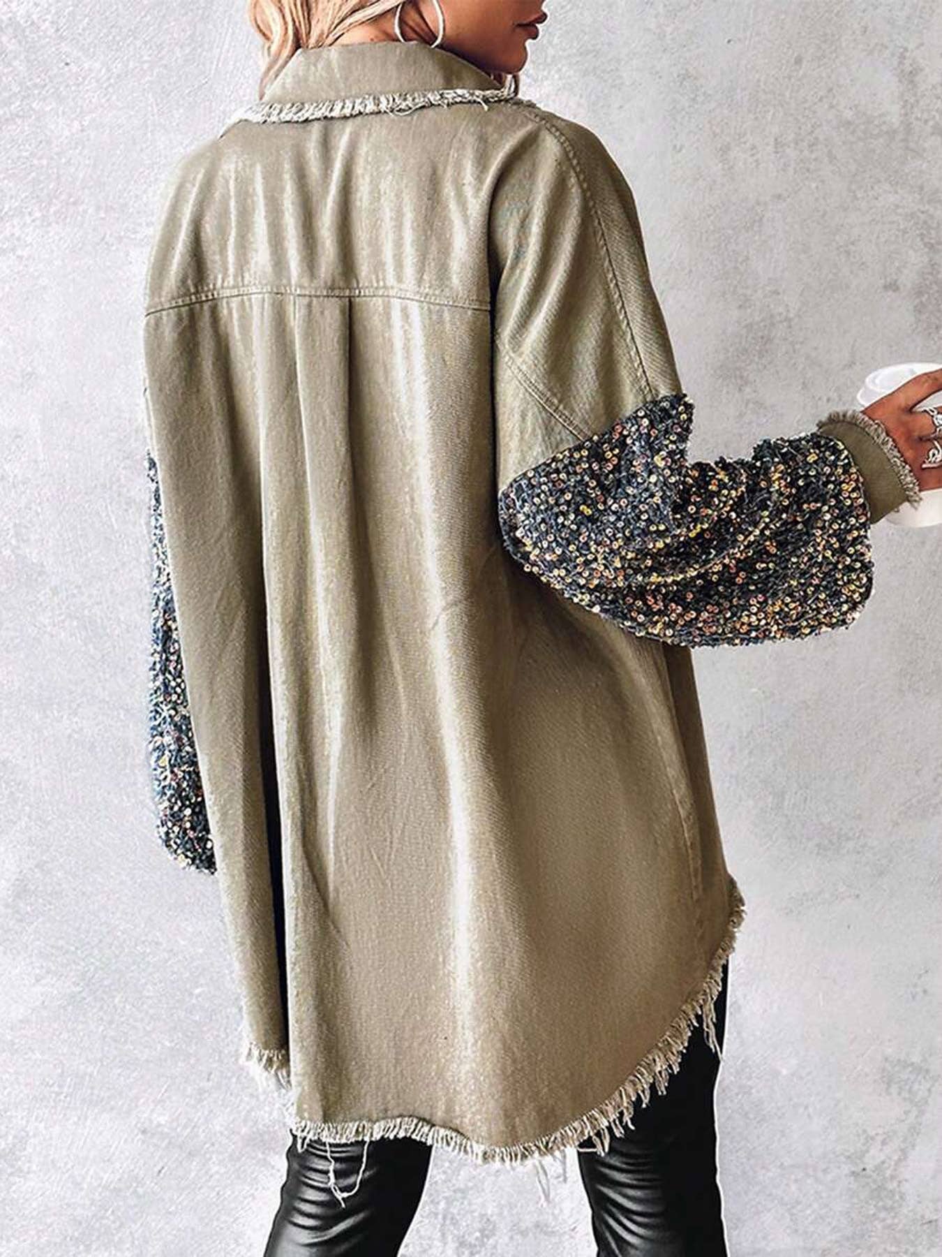 ElevateWell - Vente Veste en jean – femme - Veste en jean vintage à sequins à manches longues2