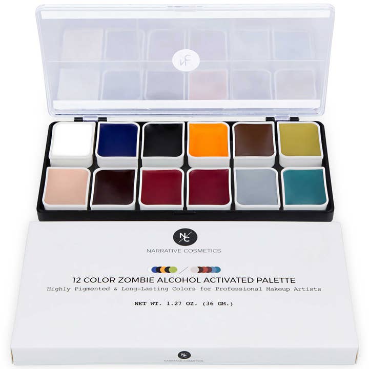 Narrative Cosmetics - Wholesale Face Paint/Play Makeup - Kids - 12-Color Zombie Alcohol-Activated Professional SFX Makeup Palette