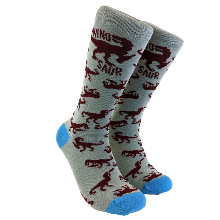 Grey Womens Winosaur Socks Wine Drinking Saying Winery Dinosaur for wholesale on Faire1