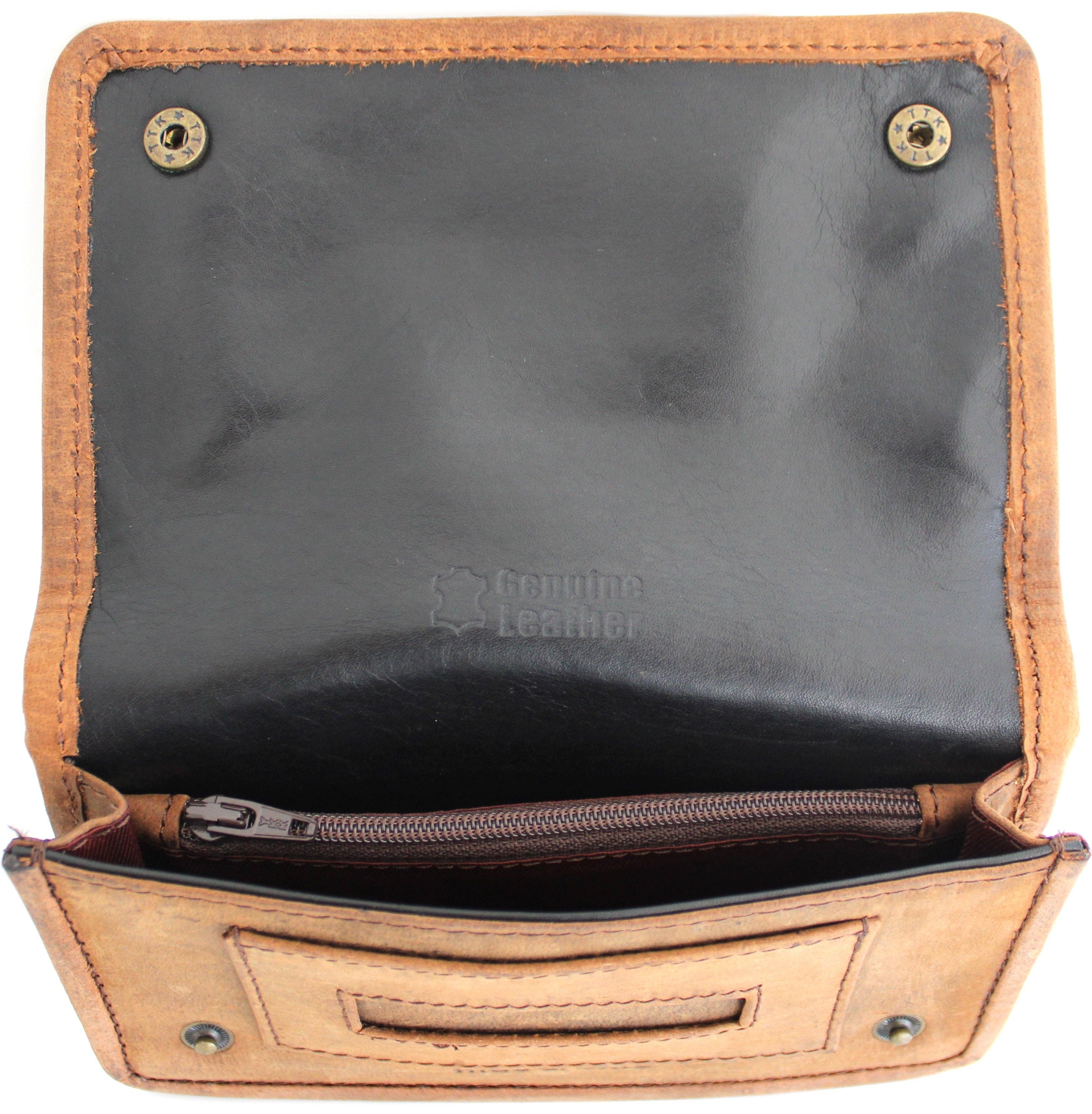 hide & chic - Wholesale Pouch - Women's - Quality Full Grain Vintage Leather Tobacco Pouch Style: 12035. BROWN. Compact Size.14