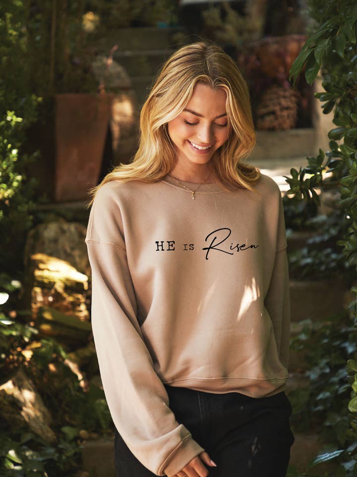 HE IS RISEN Mid Graphic Sweatshirt for wholesale by OAT COLLECTIVE