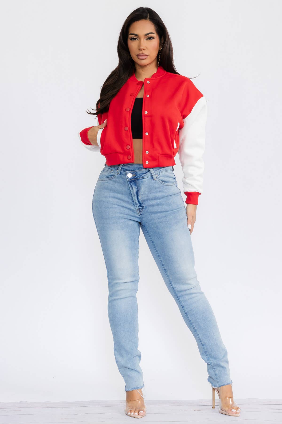 H&H Fashion Inc. - Wholesale Varsity/Baseball Jacket - Women's - 12371 - Color-Block Cropped Varsity Jacket8