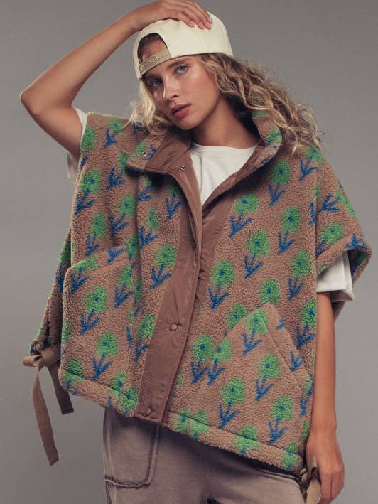 Floral Sherpa Oversize Vest for wholesale by Twenty Second