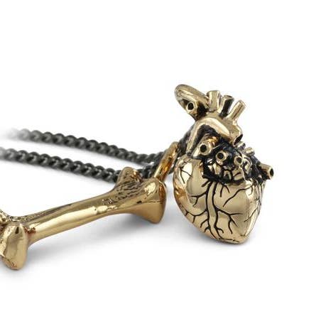 Small Anatomical Heart & Bone Necklace - Bronze for wholesale by Lost Apostle