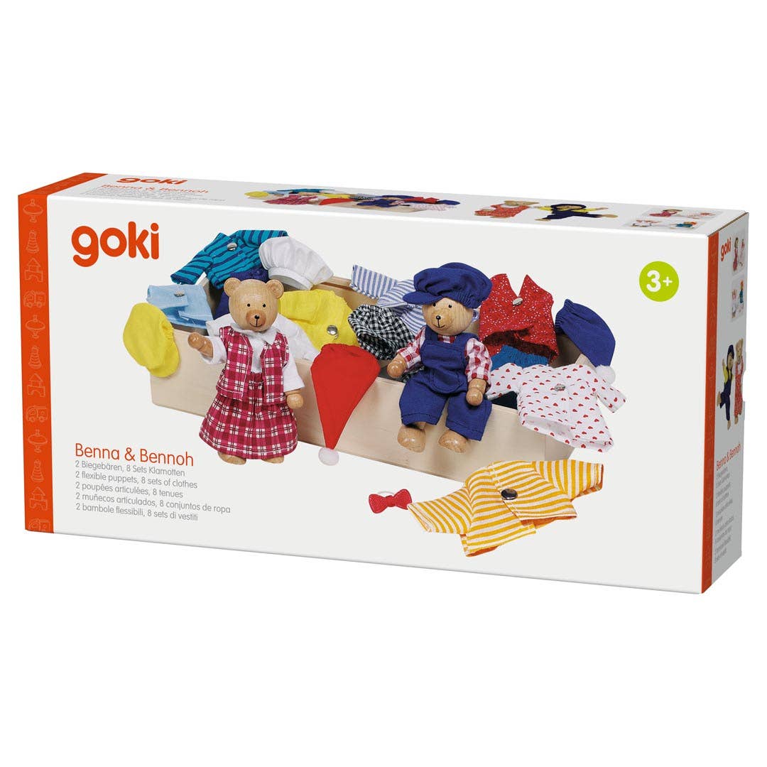 Goki America - Wholesale Puppet - Kids & Baby - Flexible Bear puppets - Benna & Bennoh with Wardrobe3