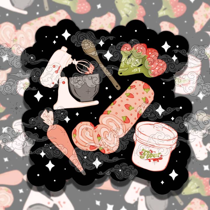 Erdbeerküche Niedlicher Cottagecore Vinylaufkleber für den Großhandel von Sticky Sadness Designs