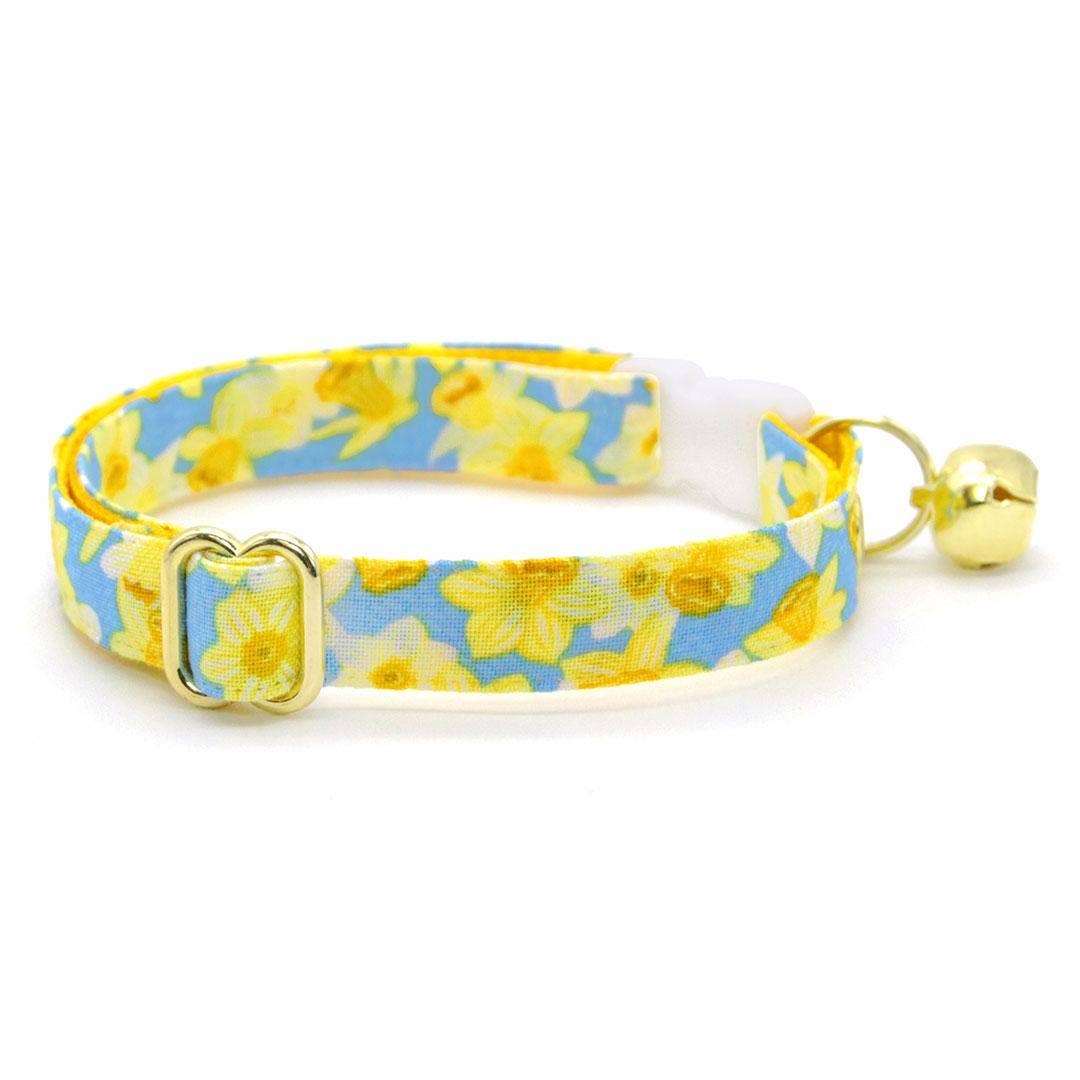 Made By Cleo - Venta al por mayor Collar - Gatos - "Daffodils" - Collar para gato con flores amarillas y azules1