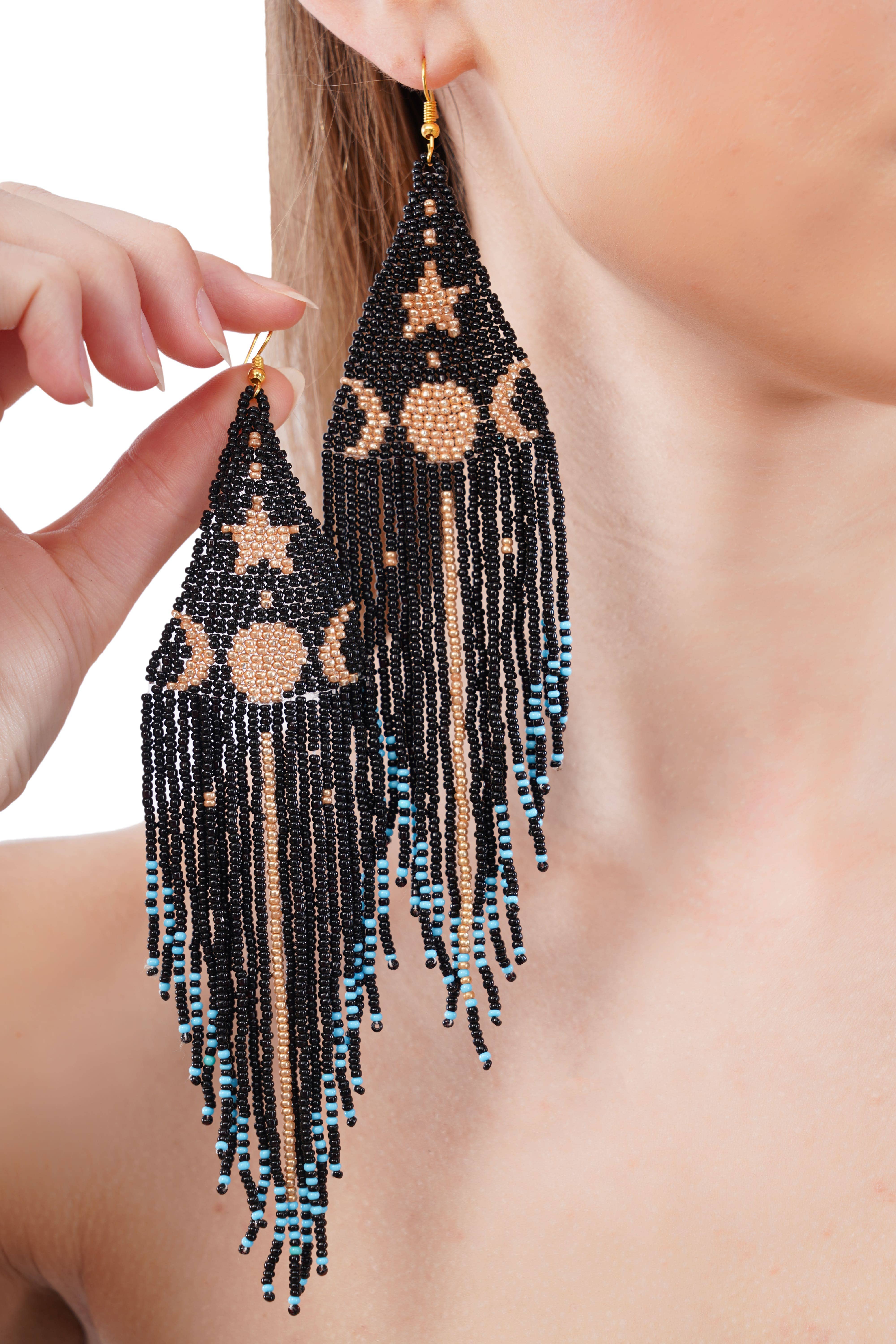 House of Kraft Jewelry & Accessories – wholesale Tassel earrings – Sun and Moon Earrings | Beaded Jewelry | Celestial Design1