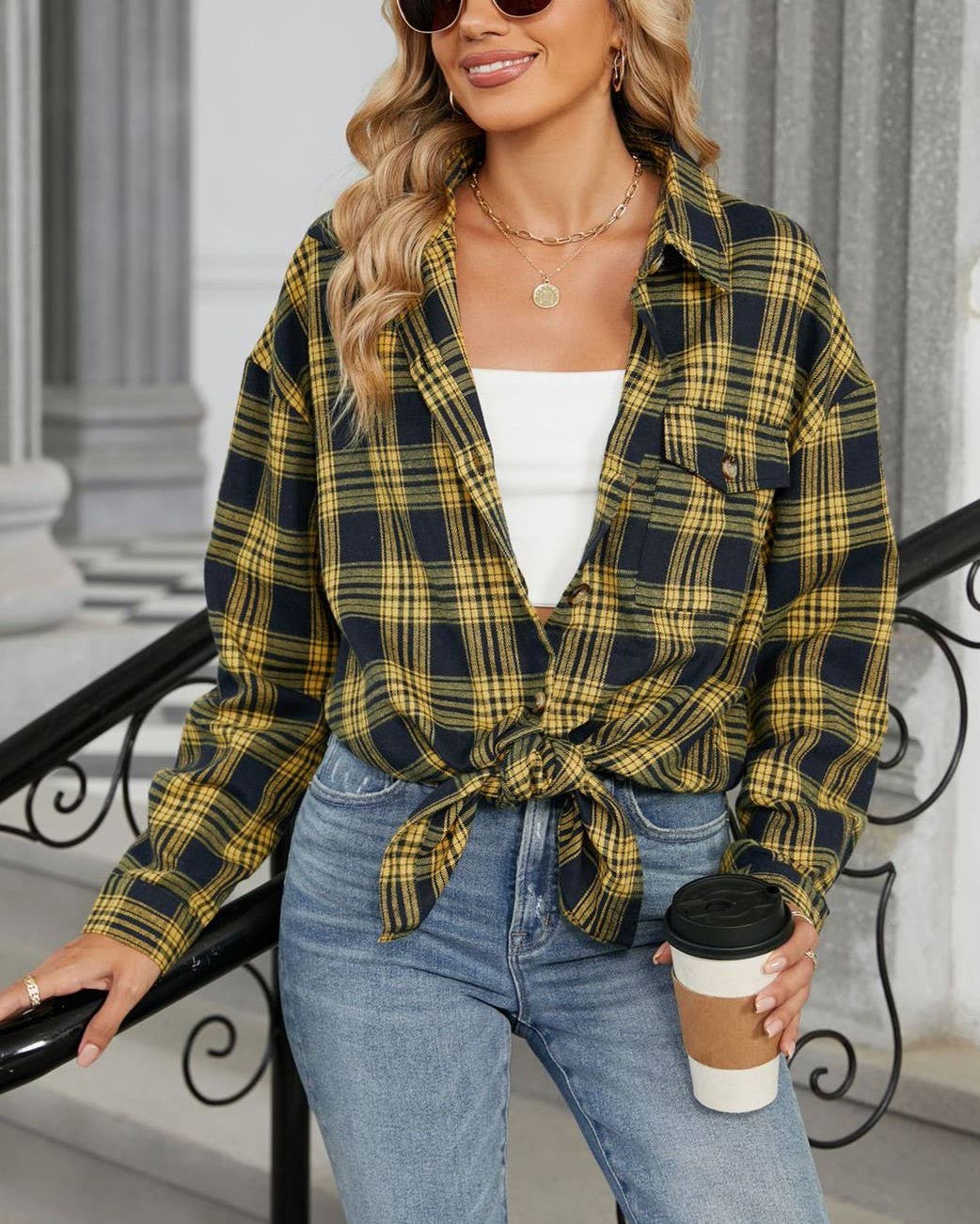 HIDDENBRAND - Wholesale Shirt - Women's - Oversized Boyfriend Brushed Plaid Shirt4