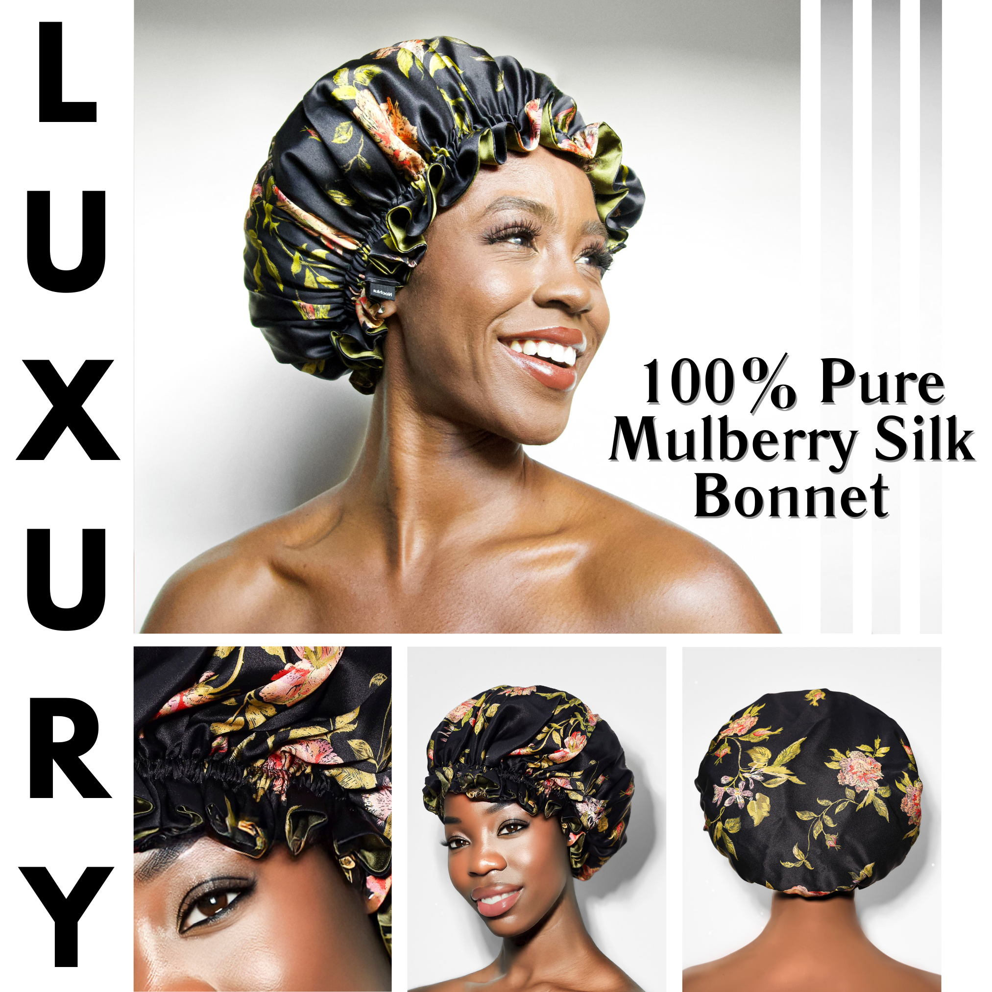 Nochka – wholesale Sleep cap / bonnet – women's – Wild Rose Print Reversible Bonnet
3