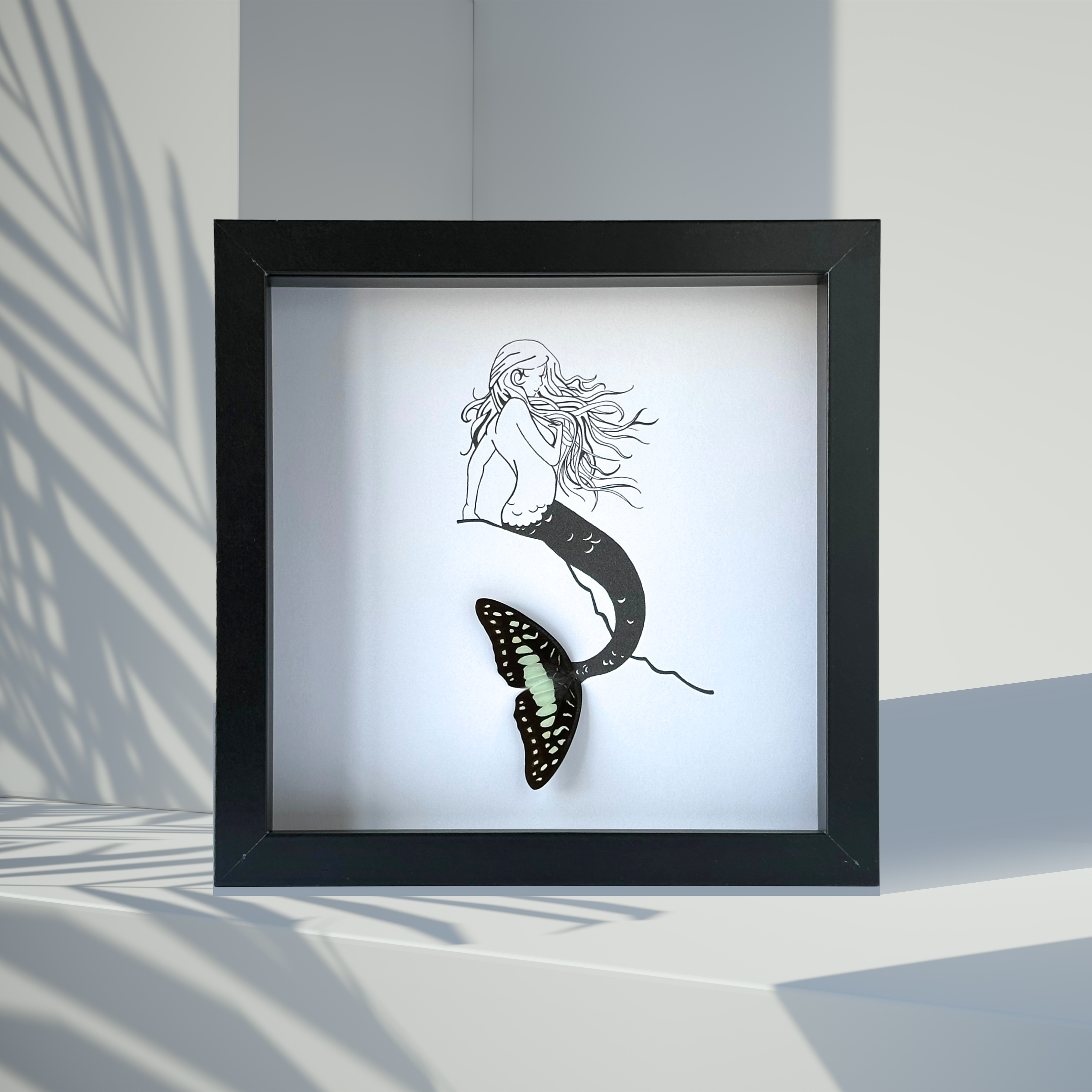 Isms - Wholesale Art Print - Mermaid on Rock Framed Art with Real Butterfly Wings4