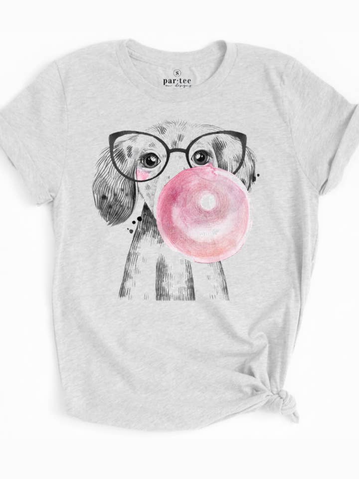 Par.tees by Party On! - Wholesale Screen printed t-shirt – Women′s - Bubblegum Dog Glasses Animal Groomer Vintage Graphic Tee1