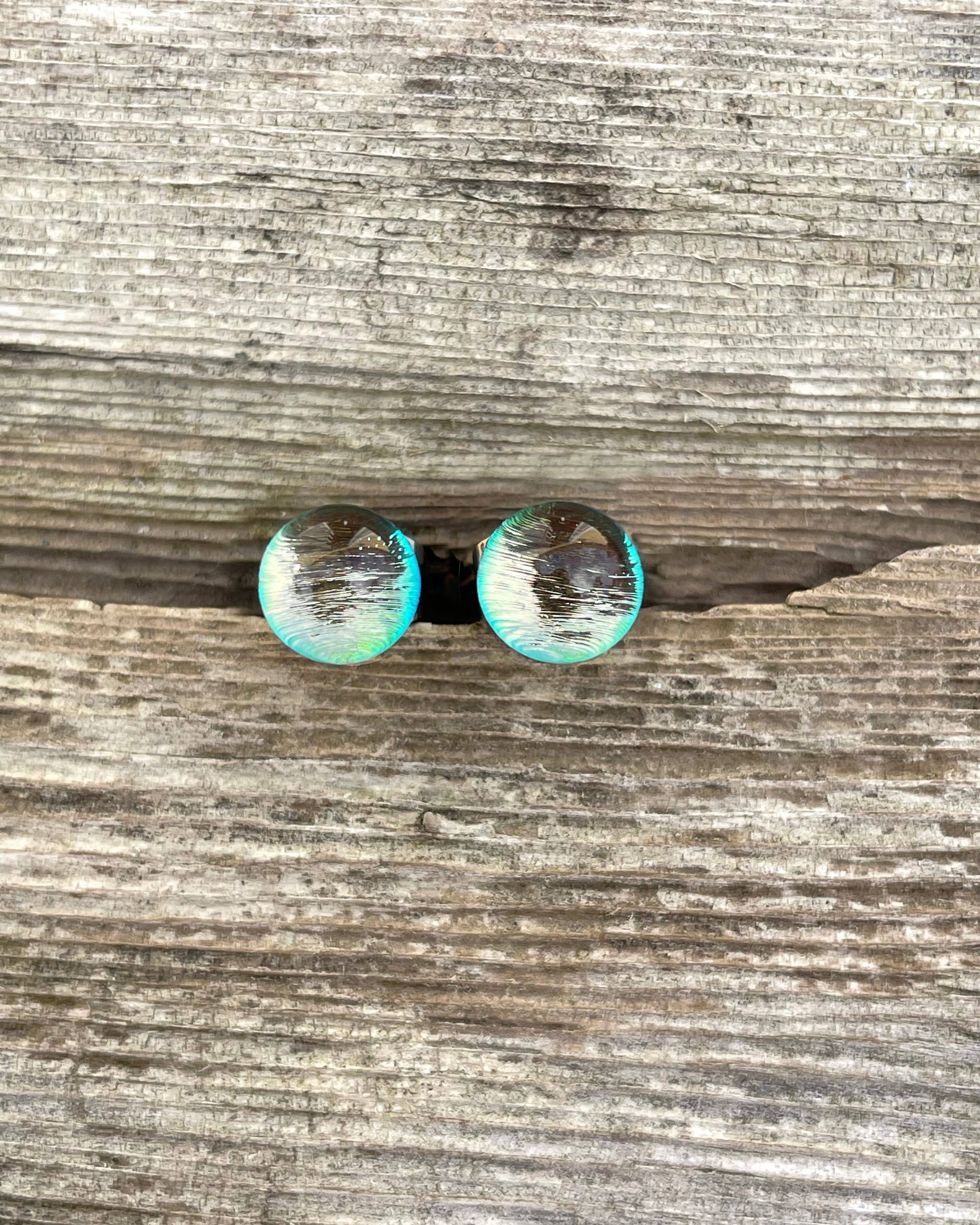 Flame Work Designs - Glass Jewelry - Wholesale Stud/Post Earrings - Dichroic Glass Mini Studs, Peaches 'n' Cream 6mm Earrings2