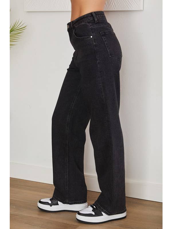 Denim Nero JEANS A VITA ALTA A GAMBA DRITTA (LM06) in vendita all'ingrosso su Faire1