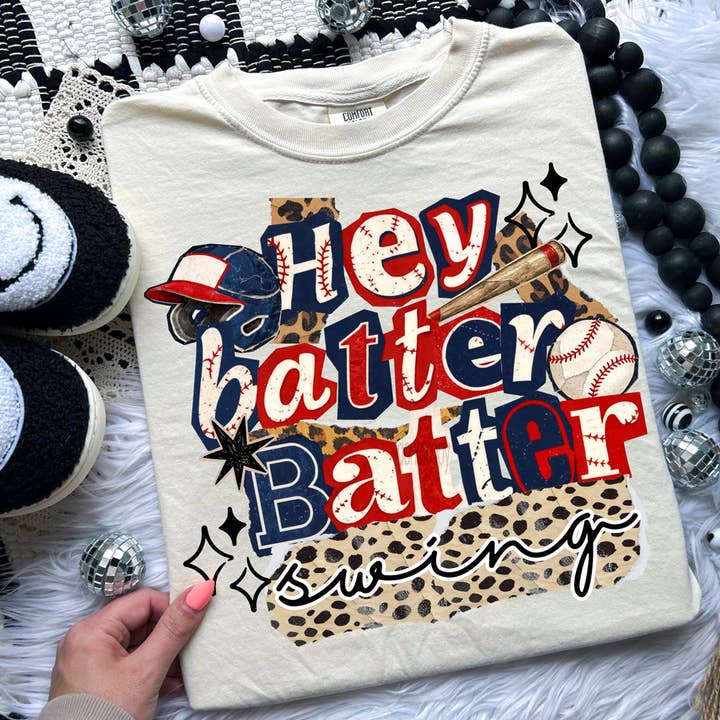 Retro Hey Batter Batter Swing DTF Heat Transfer for wholesale by Trendy Transfers