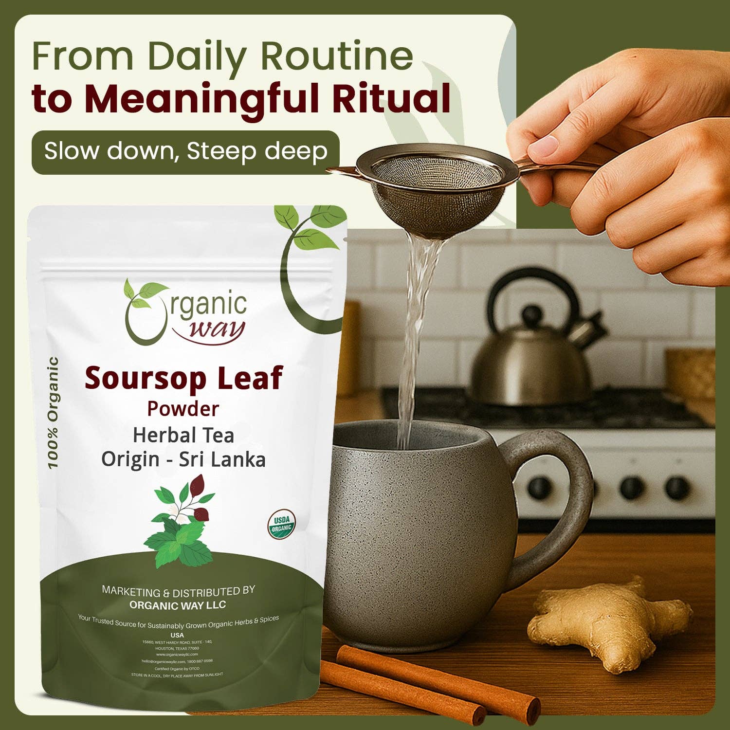 Organic Way LLC - Wholesale Protein/Superfood Powder - Soursop Leaf Coarse Powder - Herbal Tea | Organic, Vegan, Non GMO & Gluten Free | Resealable Bag, USDA & Kosher Certified | 100% Raw from Sri Lanka4