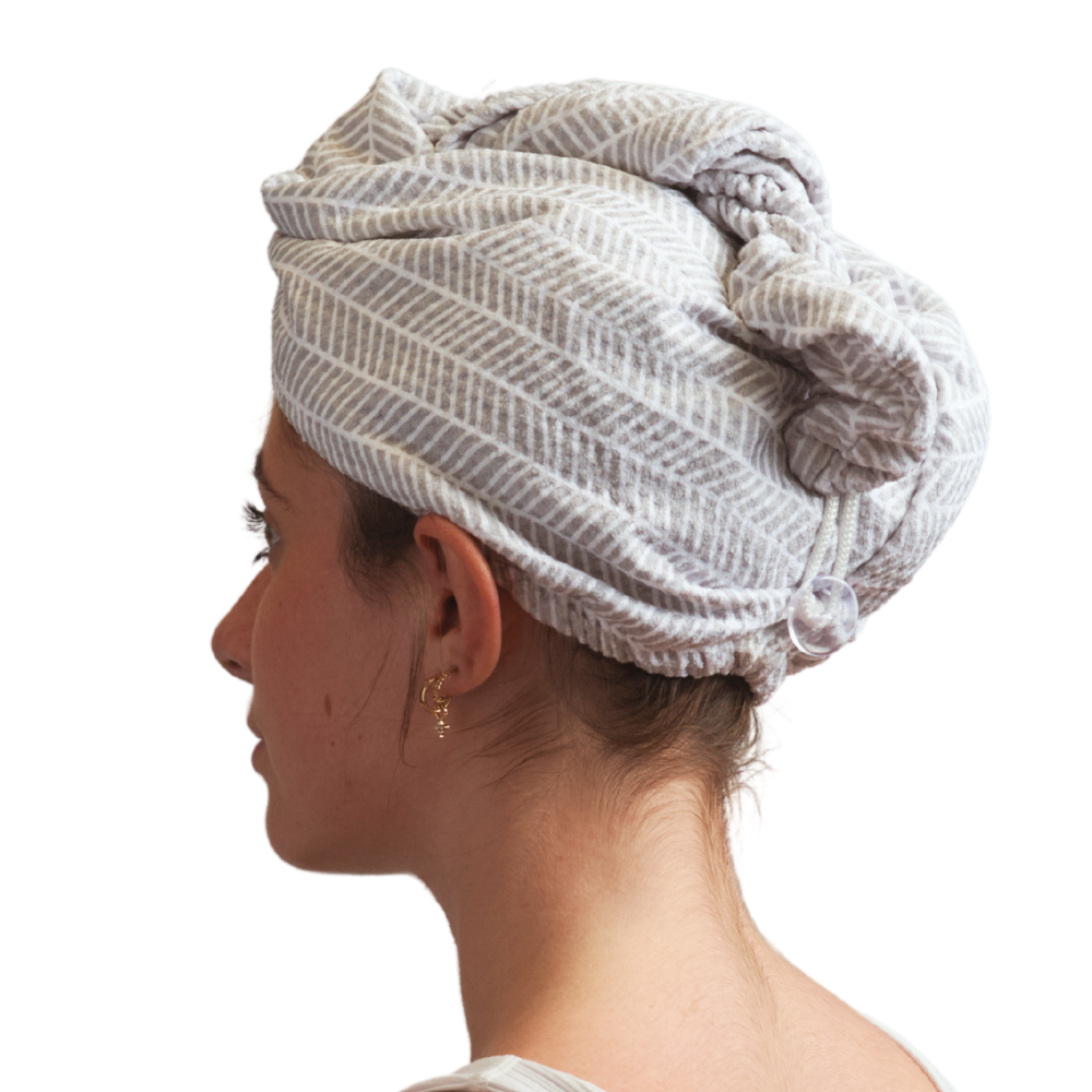 Once Again Home Co. - Wholesale Hair Towel/Wrap - Hair Towel Wrap - Branches in Grey2