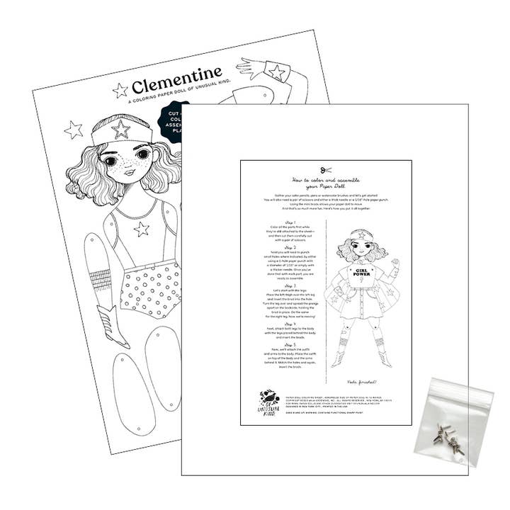 Of Unusual Kind – wholesale Colouring book – Child & baby – CLEMENTINE PAPER DOLL COLORING SHEET1